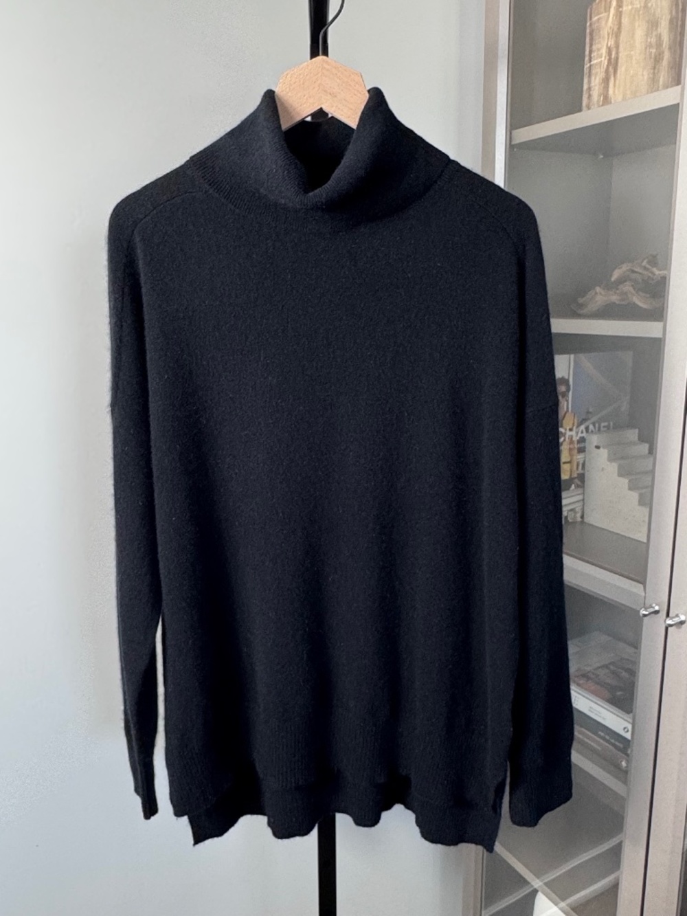 Whistles Cashmere Washable Relaxed Fit Black Turtleneck Long Sleeve Sweater L